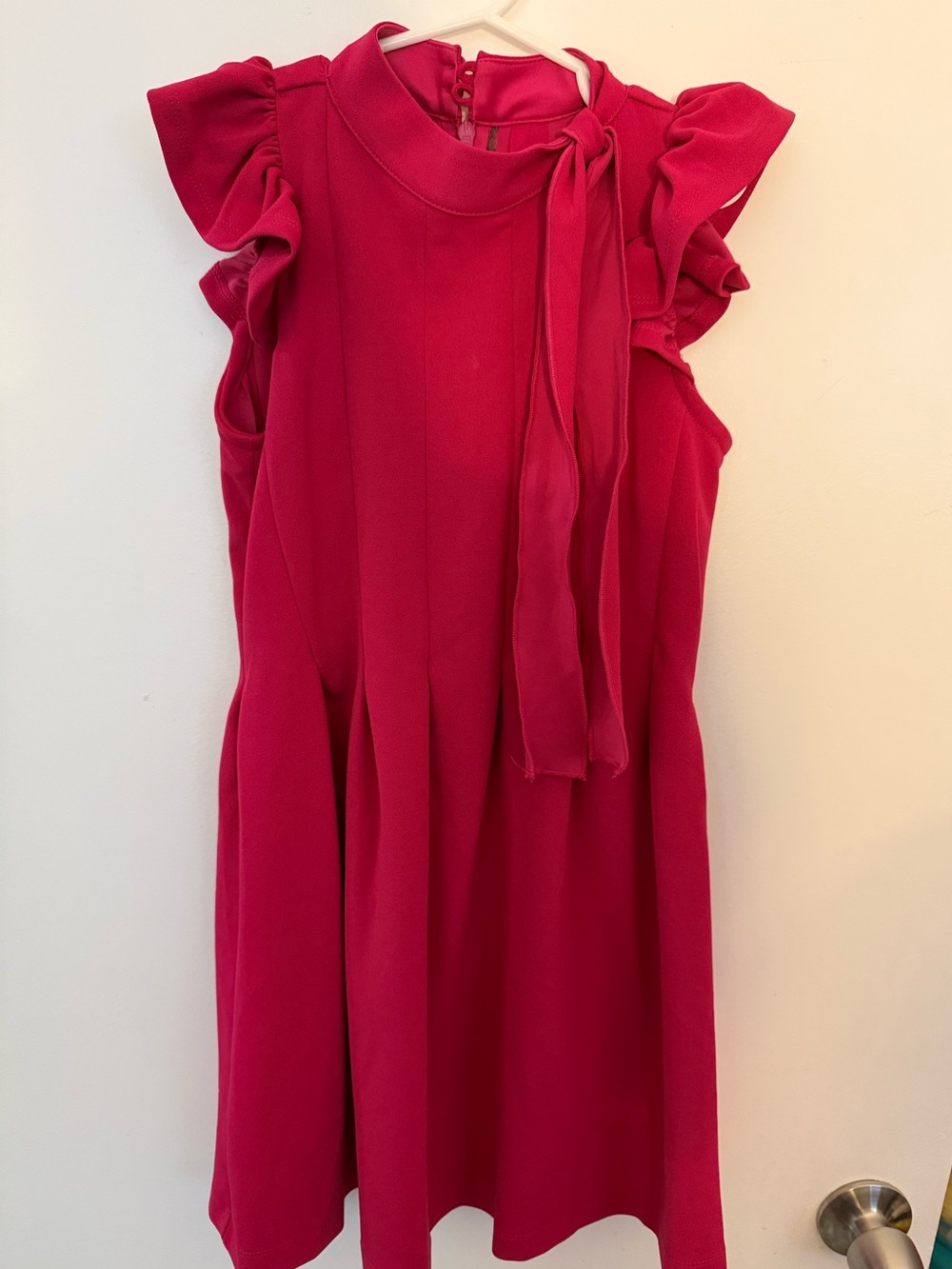 Girls Fuchsia Ruffle Tie-Neck Dress